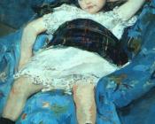 玛丽史帝文森卡萨特 - 蓝色扶手椅上的小女孩, 细节
